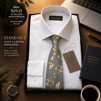 Lyxig svart & guldblommig herrslips – Elegant Slips