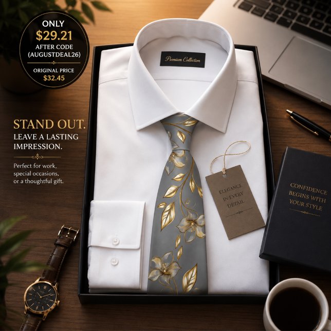 Lyxig svart & guldblommig herrslips – Elegant Slips (Skapare uppladdad)