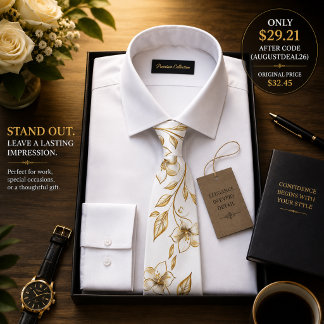Lyxig svart & guldblommig herrslips – Elegant Slips