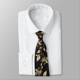 Lyxig svart & guldblommig herrslips – Elegant Slips