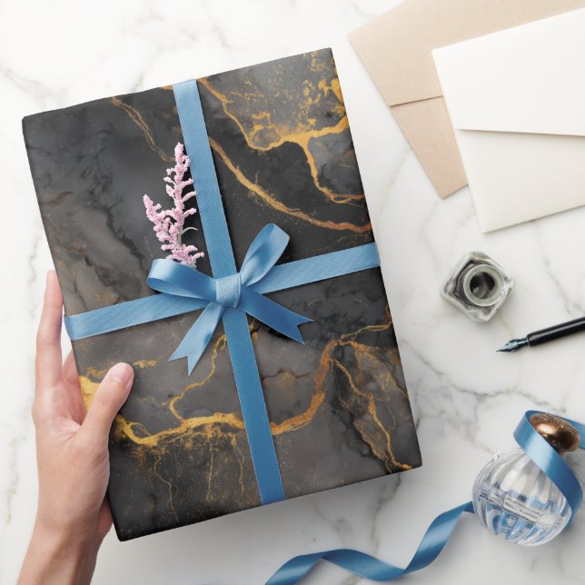 Lyxig svart guldmarmor Lyxig abstrakt mönster Presentpapper (Gifting)