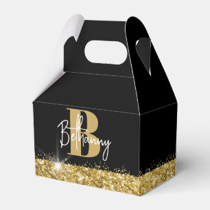 Lyxig svart guldmonogram initial bokstav presentaskar