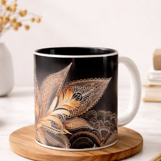 Lyxig svart & gyllene Fjädrar  Marmor kaffekopp 