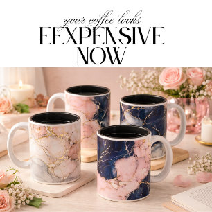 Lyxig svart & gyllene vit marmor kaffemugg