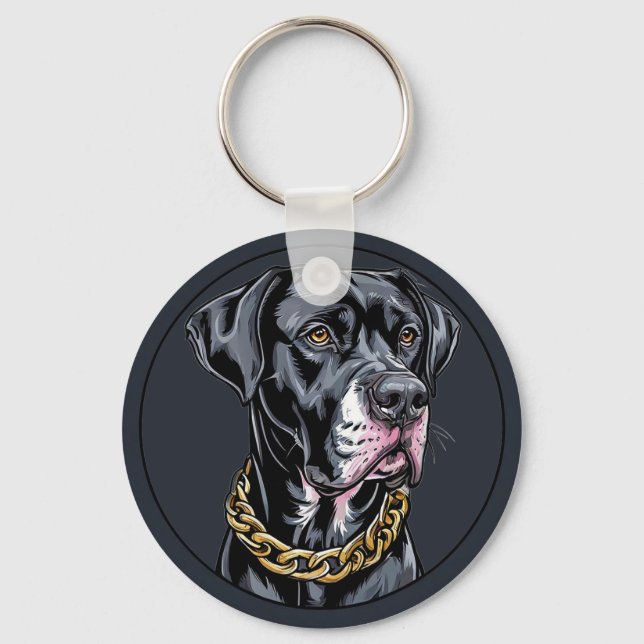 Lyxig svart hund med guldkedja nyckelring (Framsida)