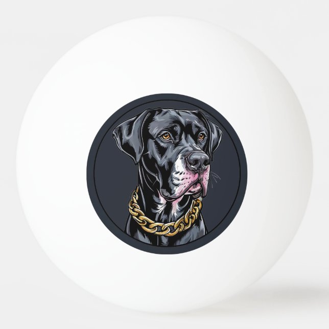 Lyxig svart hund med guldkedja pingisboll (Framsidan)