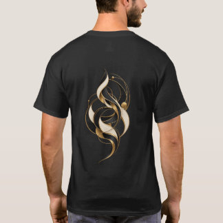 Lyxig svart kräm guld abstrakt tryck på baksidan t shirt