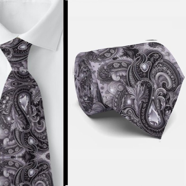 Lyxig svart lavendel paisley diamant halsduk slips (Skapare uppladdad)