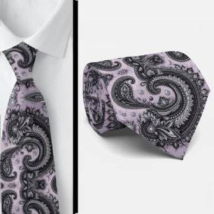 Lyxig svart lavendel paisley diamant halsduk slips