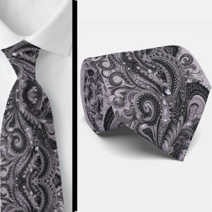 Lyxig svart lavendel paisley diamant halsduk slips