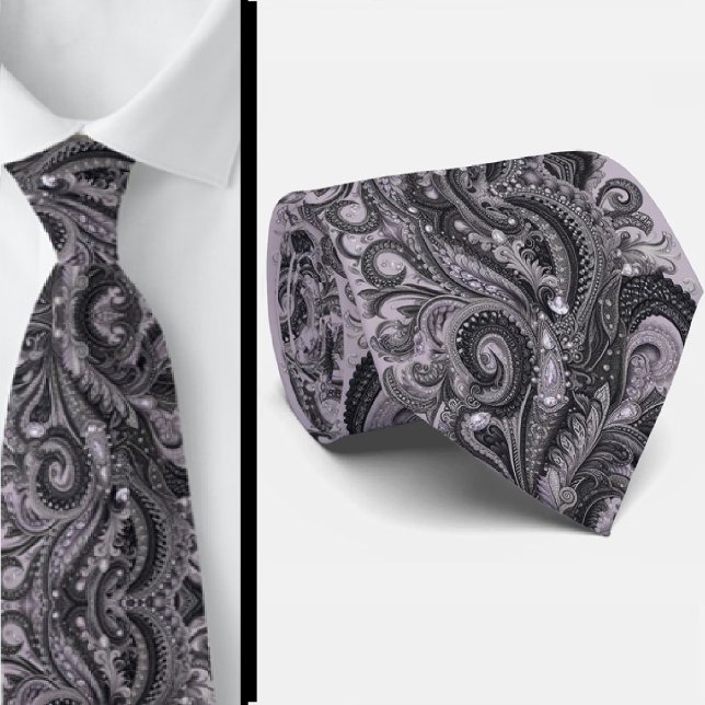 Lyxig svart lavendel paisley diamant halsduk slips (Skapare uppladdad)