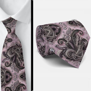 Lyxig svart lavendel paisley diamant halsduk slips