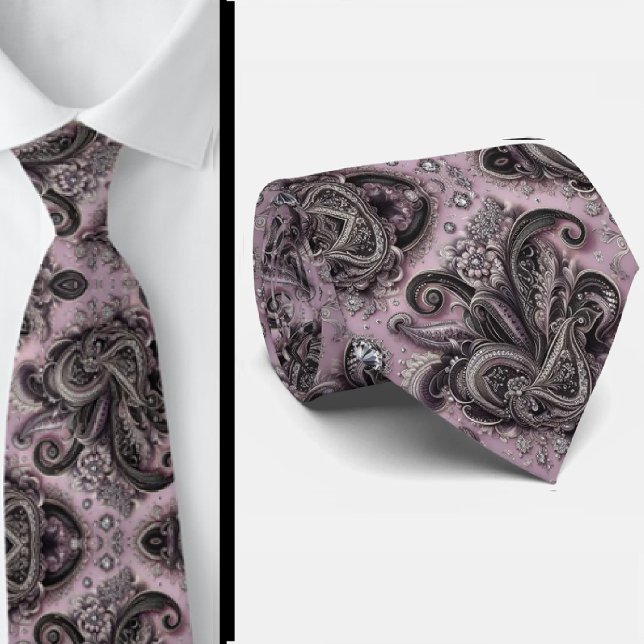 Lyxig svart lavendel paisley diamant halsduk slips (Skapare uppladdad)