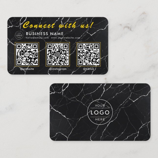 Lyxig svart Marmor 3 QR-kod Flera Sociala Visitkort (Fram/baksida)