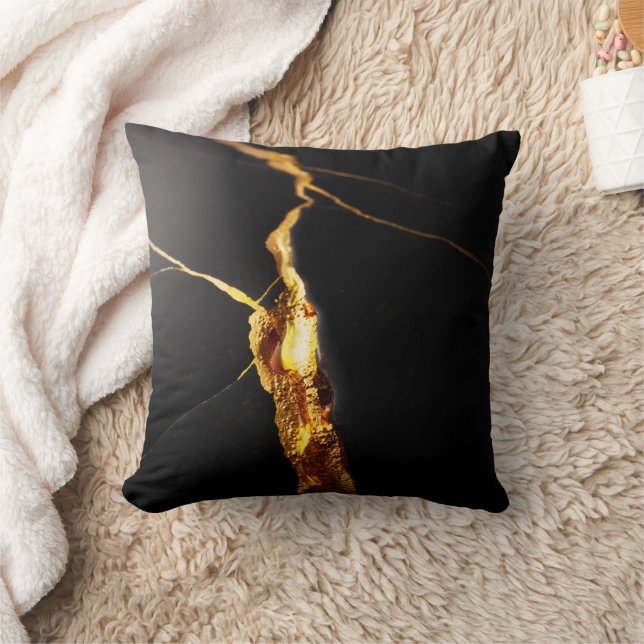 Lyxig svart marmor och guld Kintsugi Kudde (Filt)