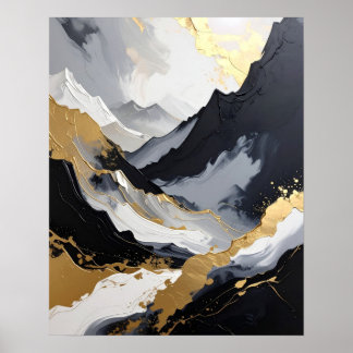 Lyxig svart och guld abstrakt impasto poster