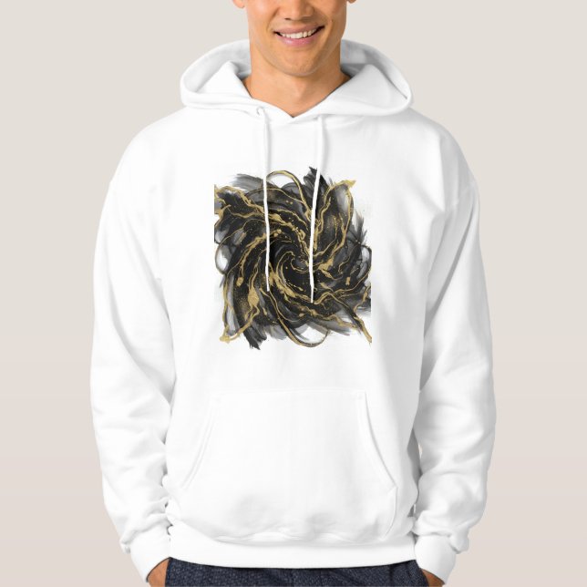 Lyxig svart och guld abstrakt marmor bläckflöde hoodie (Framsida)