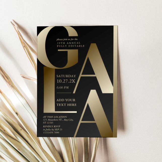 Lyxig svart och guld galainbjudan kort (Luxury Black and Gold Gala Invitation Card)