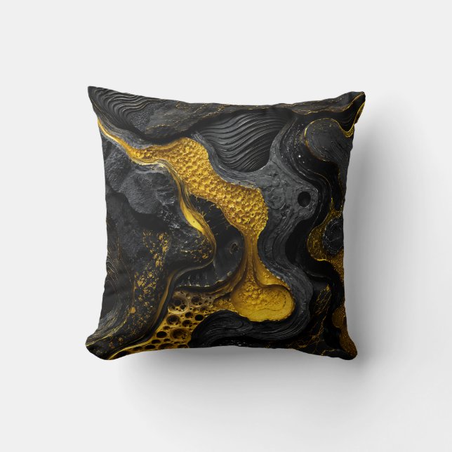 Lyxig svart och guld kastmodern texturerad accent kudde (Framsida)