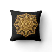 Lyxig svart och guld mandala kastkudde