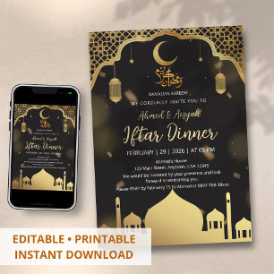 Lyxig svart och guld moské Iftar middag Inbjudningar