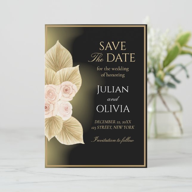 Lyxig svart och guld Save the Date-kort Inbjudningar (Stående Fram)