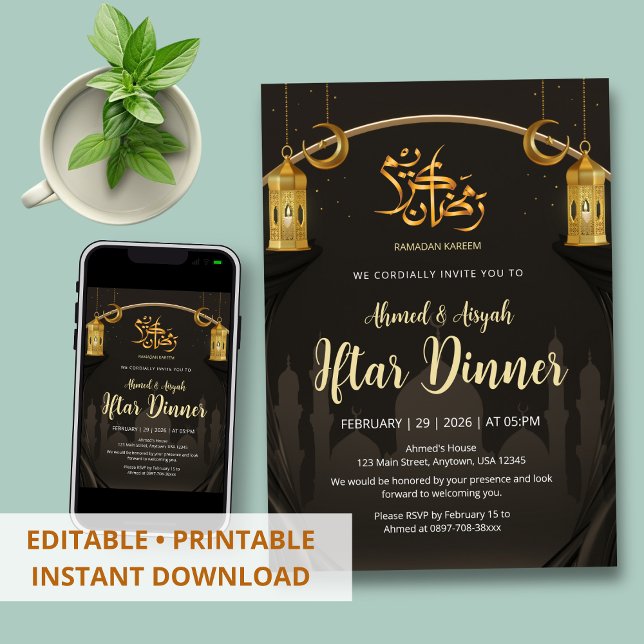Lyxig svart och guld silkesgardin Islamic Iftar Inbjudningar (Skapare uppladdad)