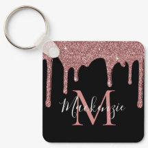 Lyxig svart roséguld glitterdropp monogram
