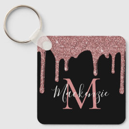 Lyxig svart roséguld glitterdroppad monogram nyckelring
