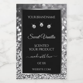 Lyxig svart silver glitter diamanter produktetiket mat etikett
