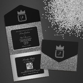 Lyxig svart silverglitter Monogram Bröllop