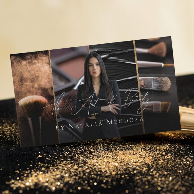 Lyxig Svart Skönhetskonsult Sminkartist Foto Visitkort (Luxury Black Beauty Consultant Makeup Artist Photo Business Card)