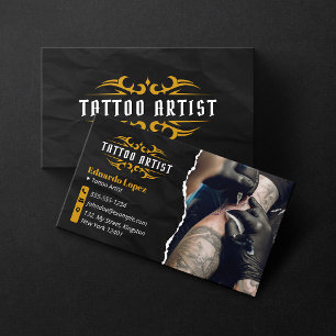 Lyxig tatueringsartist Guld Svart tatueringsbutik Visitkort