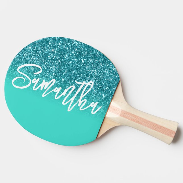 Lyxig Teal Glitter Turkos Ombre Personlig Pingisracket (Sidan)