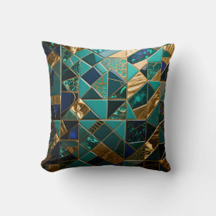 Lyxig Teal Guld Geometrisk Moasikmönster Kudde
