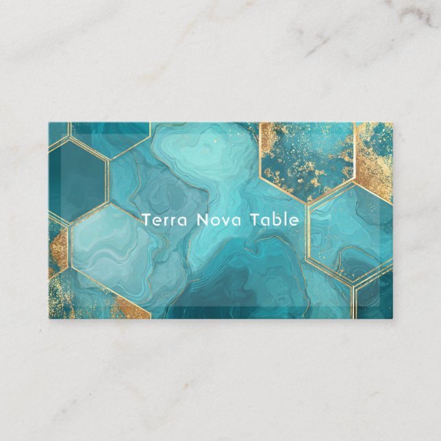 Lyxig Teal Guld Hexagon Geometrisk Agat Fluidum Visitkort (Framsida)