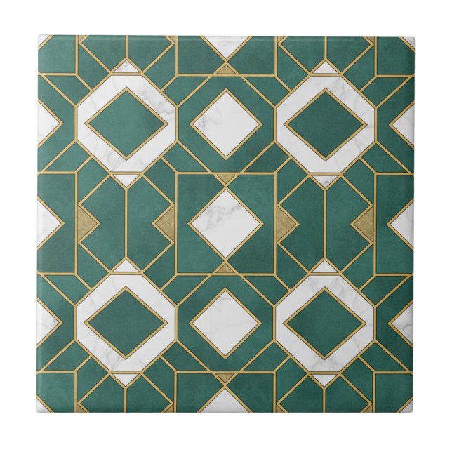 Lyxig Teal och Guld Art Deco Geometrisk Sömlös Kakelplatta (Framsidan)