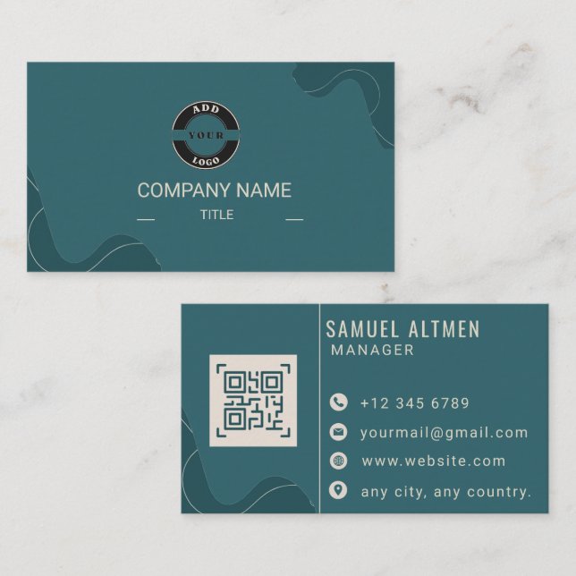 Lyxig Teal och Krämfärgad Professionell QR-kod Visitkort (Fram/baksida)
