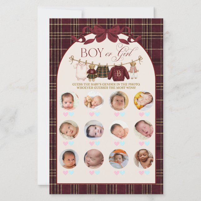 Lyxig Teddy Baby Shower Flicka Rutig Spel (Framsida)