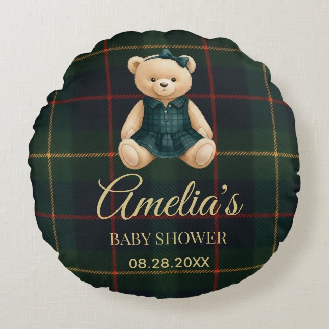 Lyxig Teddybjörn Baby Shower  Rund Kudde (Framsidan)