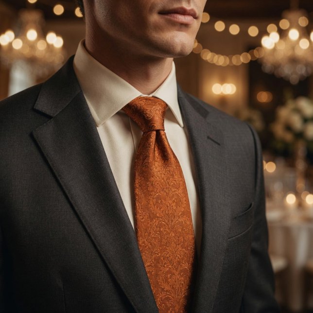 Lyxig Terrakotta Bränd Orange Barock Floral  Slips (Skapare uppladdad)