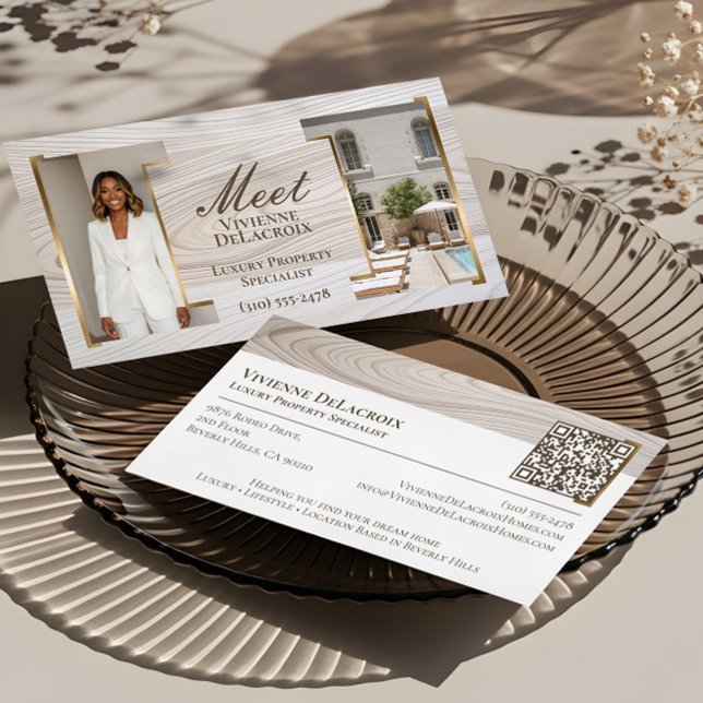 Lyxig Trä Professionell Foto Collage Elegant Visitkort (Luxury Wood Professional Photo Collage Elegant Business Card)
