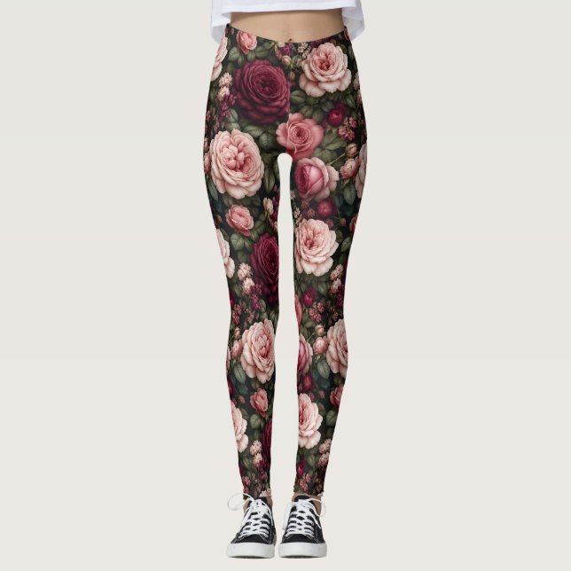 Lyxig trädgårdsros Floral konst Leggings (Framsida)