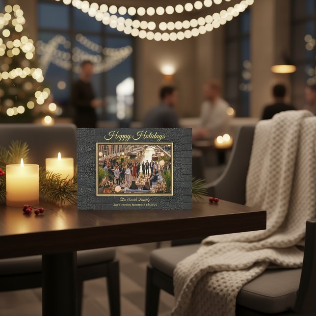 Lyxig tryckt falsk svart alligatorstruktur foto julkort (Luxury Black Alligator Frame Photo Holiday Card
)