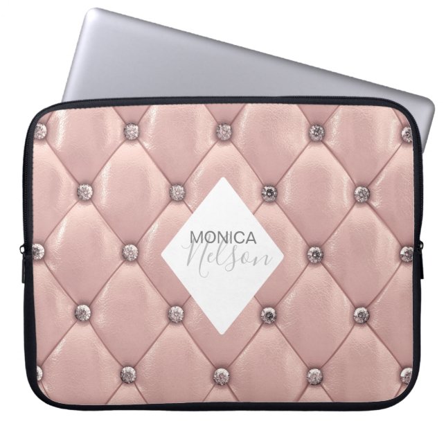 lyxig tuftad ro guld monogram laptop fodral (Framsidan)