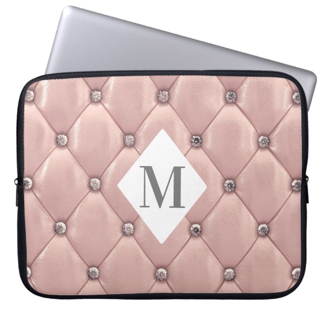 lyxig tuftad roséguld monogram laptop fodral (Framsidan)