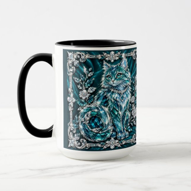 Lyxig Turkos Kristall Katt | Silver Ram Mugg (Vänster)