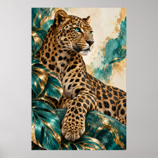 Lyxig turkos och guld leopardkonstaffisch poster
