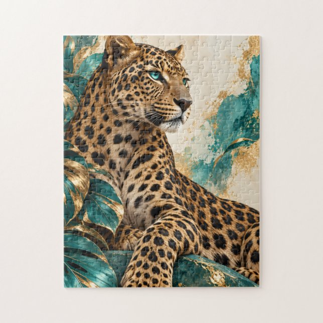 Lyxig turkos och guld leopardpussel pussel (Vertikal)