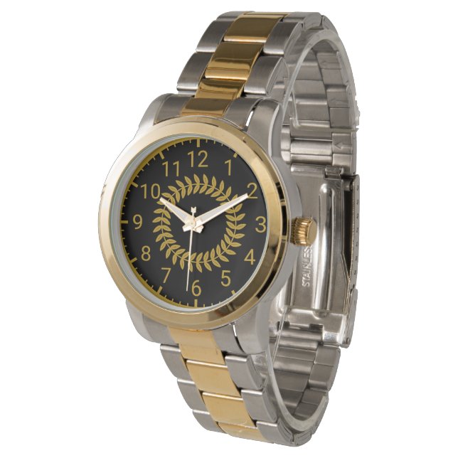 Lyxig tvåtonad guld och svart  armbandsur (Vinklad)